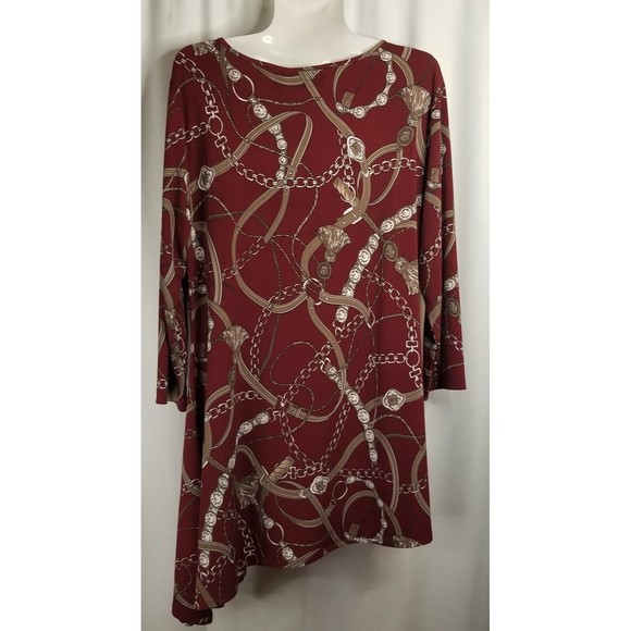 Attitudes By Renee Women's Tunic Top Key Hole Design Burgundy Liquid Knit NEW - Picture 5 of 7